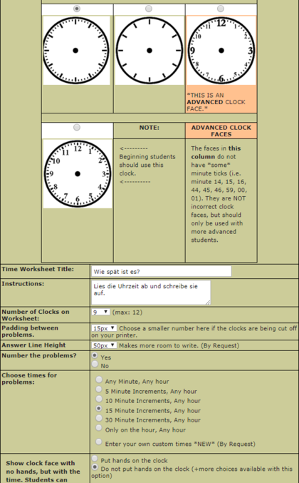 Time Worksheet Benutzeroberfläche