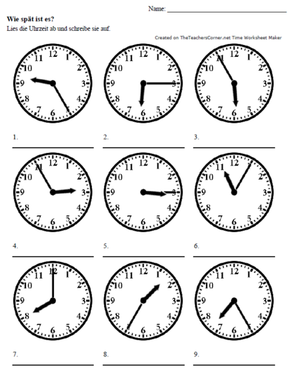 Time Worksheets Arbeitsblatt