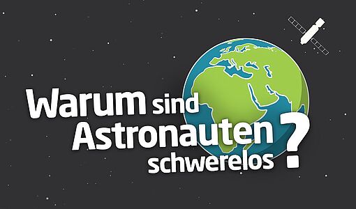 Grafik der Erde im Weltraum und dem Text: Warum sind Astronauten schwerelos?