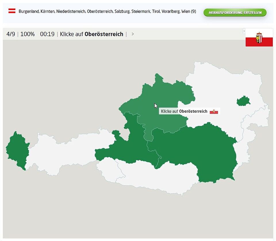 Landkarten-Quiz: Die Bundesländer von Österreich