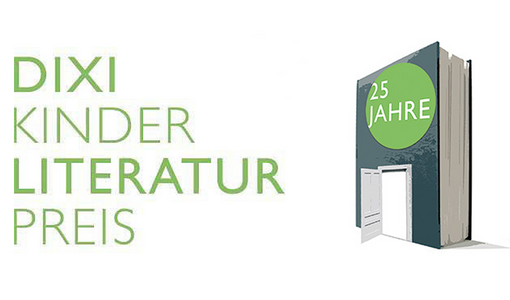 Grafik mit dem Text „DIXI Kinderliteraturpreis“ und einem Buch mit der Aufschrift „25 Jahre“.