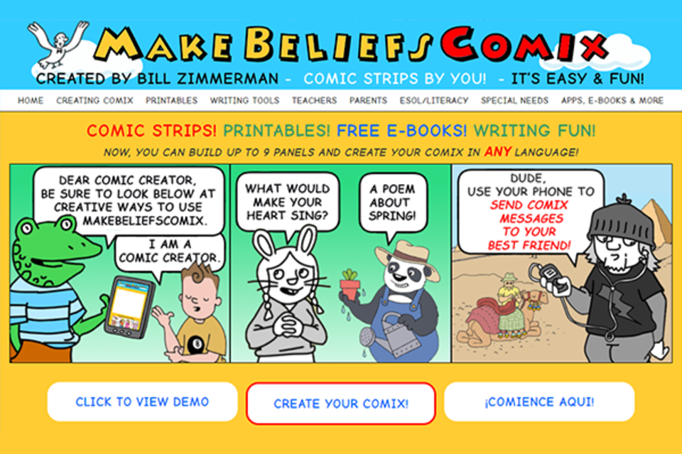 Benutzeroberfläche von Make Beliefs Comix