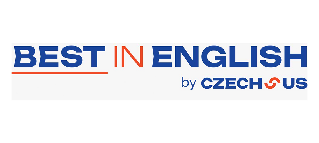 Logo des Sprachwettbewerbs „Best in English by Czech-US“ in großer, klarer Schrift.