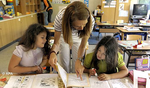 Lehrerin mit Schülern in Klasse