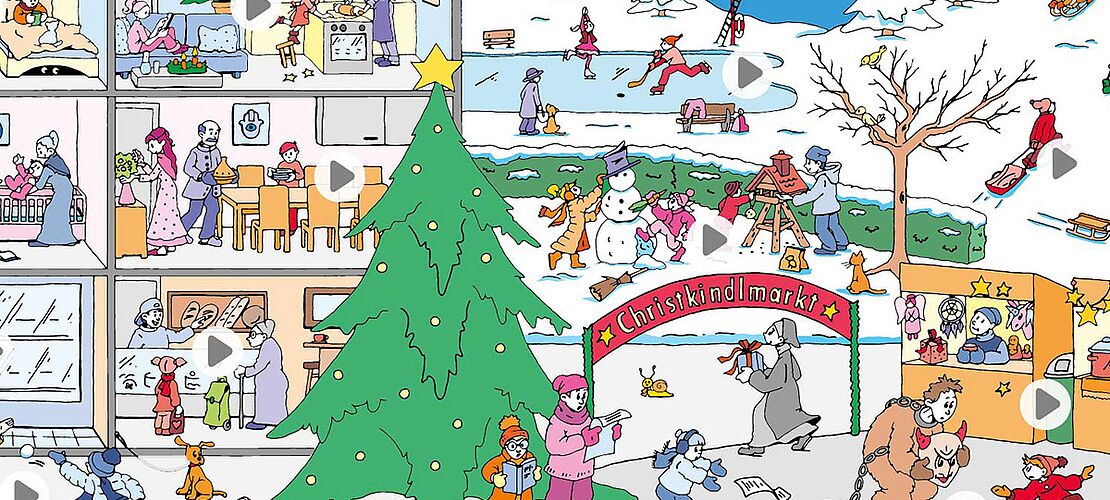 Winterliche Wimmelgeschichten winterliches Wimmelbild