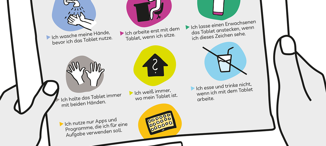 Grafik von Händen, die ein Tablet halten