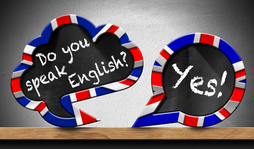 2 Sprechblasen mit folgendem Text: Do you speak English? und Yes!"