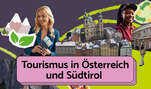 Coverbild mit Fotos von österreichischen Sehenswürdigkeiten und Personen die im Tourismus arbeiten