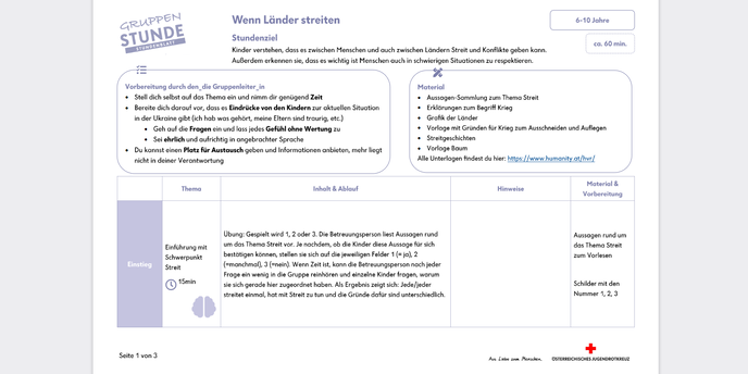 Screenshot des Jugendrotkreuz Stundenbild zum Thema "Wenn Länder streiten"