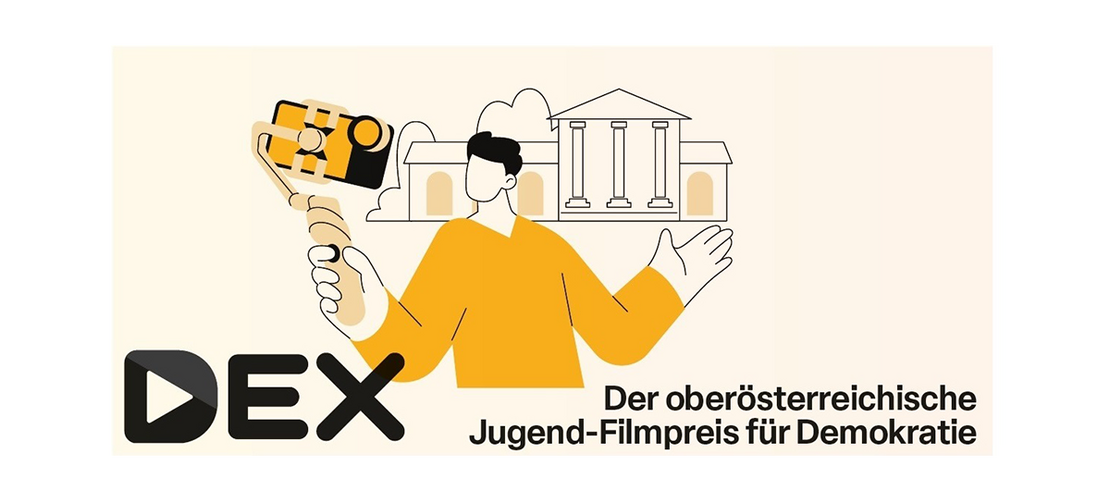 Abstraktes Kunstwerk: Junger Mann filmt vor Regierungsgebäude mit Selfie-Stick.