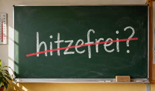 © Education Group Tafel mit Text "hitzefrei?" durchgestrichen
