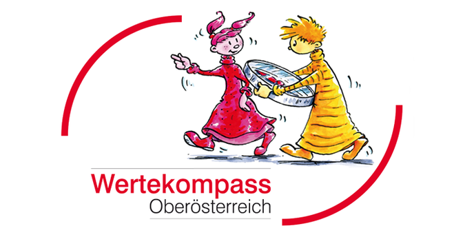 Oups Figuren mit Schriftzug "Wertekompass Oberösterreich"