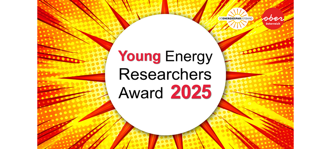 Young_Researcher_2025 Grafik mit gelb-rotem Strahlenhintergrund und Text: Young Energy Researchers Award 2025.