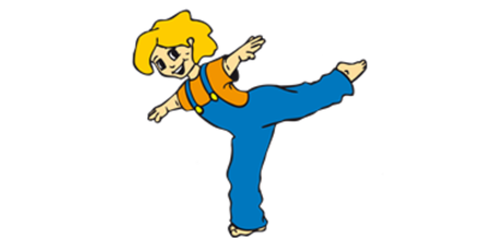 illustriertes Mädchen balanciert auf einem Bein