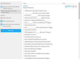 Lyricstraining Arbeitsblatt Lyricstraining Arbeitsblatt