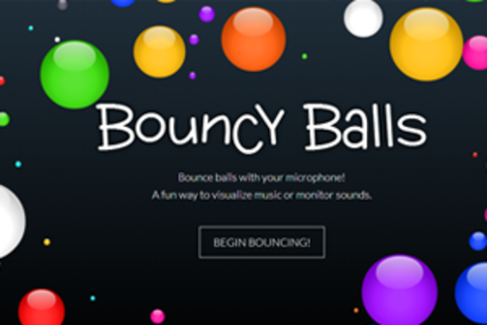 Bunte Bälle auf Schwarz und Schriftzug Bouncy Balls