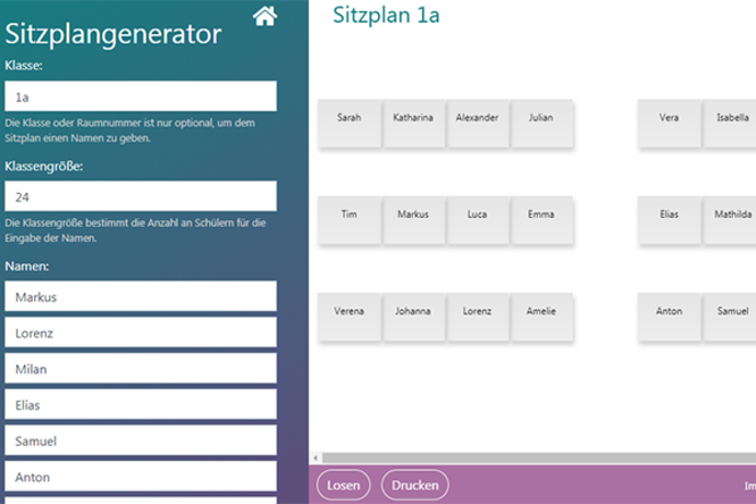 Sitzplangenerator Benutzeroberfläche