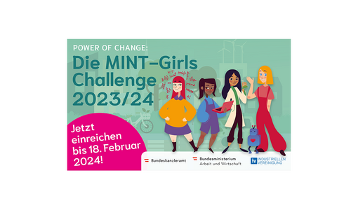 Poster zum Wettbewerb mit Text: Power of Change: Die MINT-Girls Challenge 2023/24