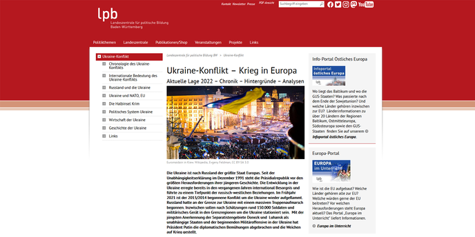 Screenshot von der Website der Landeszentrale für politische Bildung Baden-Württemberg