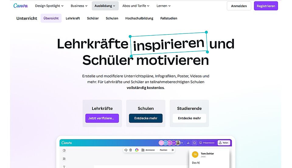 Canva Startseite Screenshot