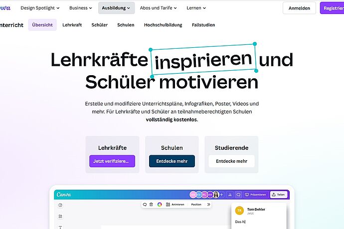 Canva Startseite Screenshot
