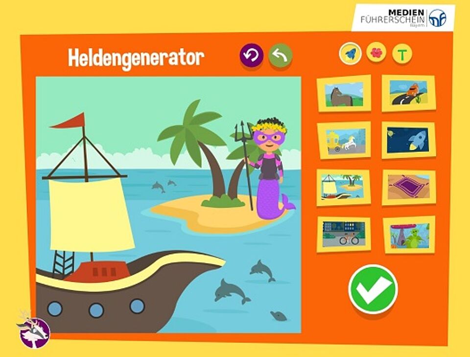 Heldengenerator mit einer Meerjungfrau auf einer Insel und einem Piratenschiff.