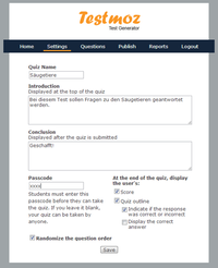 Testmoz - Einstellungen