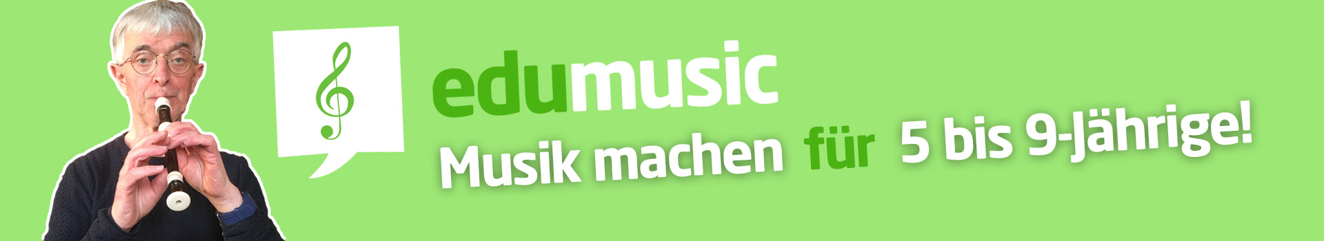 Header mit Schriftzug "edumusic - Musik machen für 5 bis 9-Jährige" und Portrait Albert Landertinger